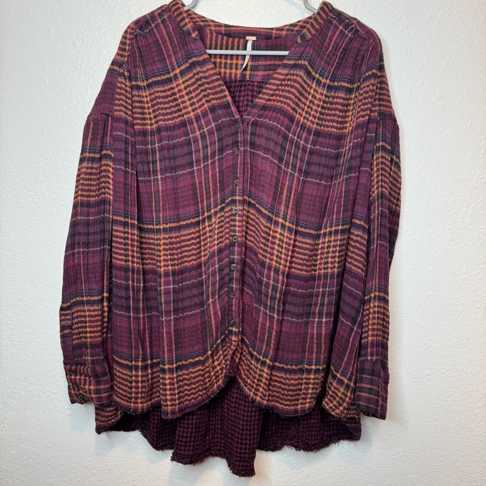 Free People Come On Over Plaid Tunic Size Small